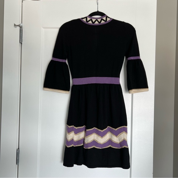 Milly Merino Wool Sweater Dress 3/4 Bell Sleeve Chevron print size P/XS - Picture 2 of 6